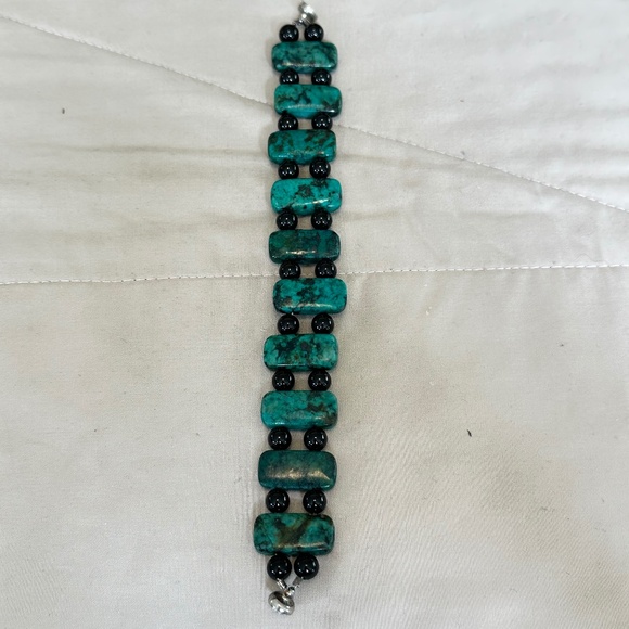 Chrysocolla & Black Onyx bracelet. Rectangles & spheres. Magnetic clasp - Picture 3 of 13